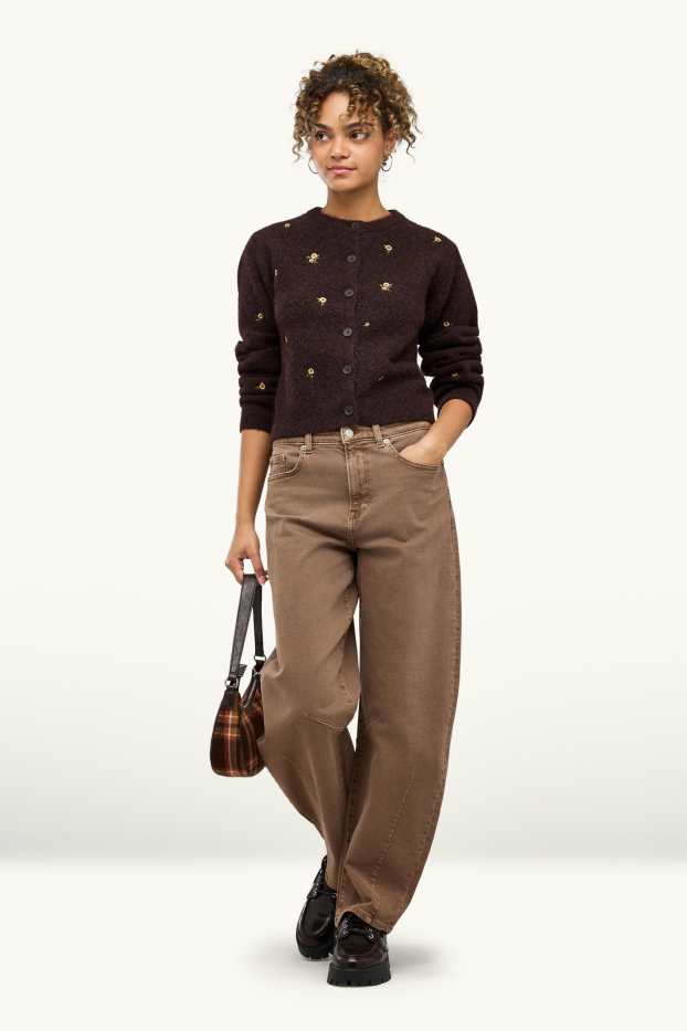 Donna - Barrel jeans - vita media - marrone