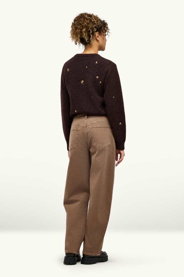 Donna - Barrel jeans - vita media - marrone