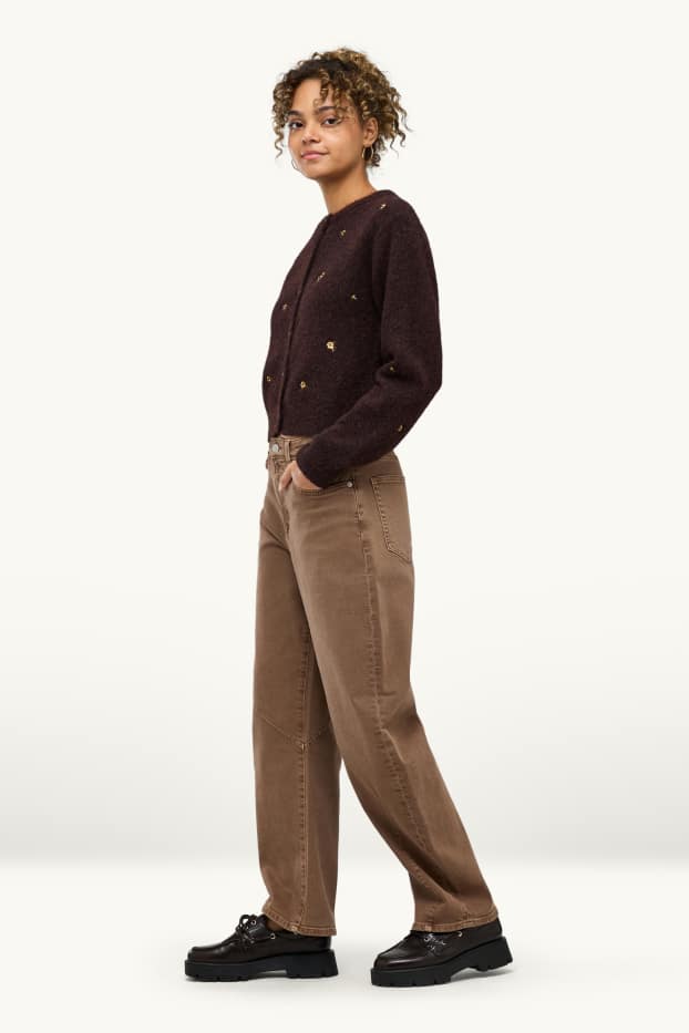 Donna - Barrel jeans - vita media - marrone