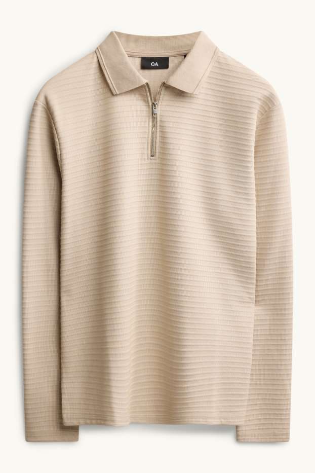 Herren - Langarm-Poloshirt - Regular Fit - gerippt - beige
