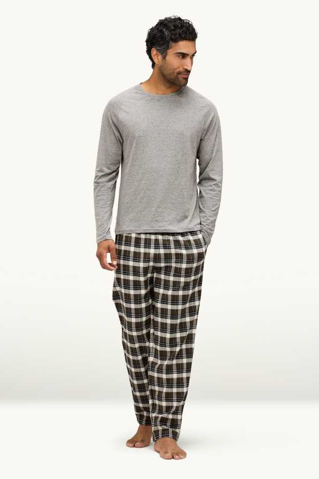 Hommes - Pyjama avec pantalon de flanelle - gris / bleu foncé