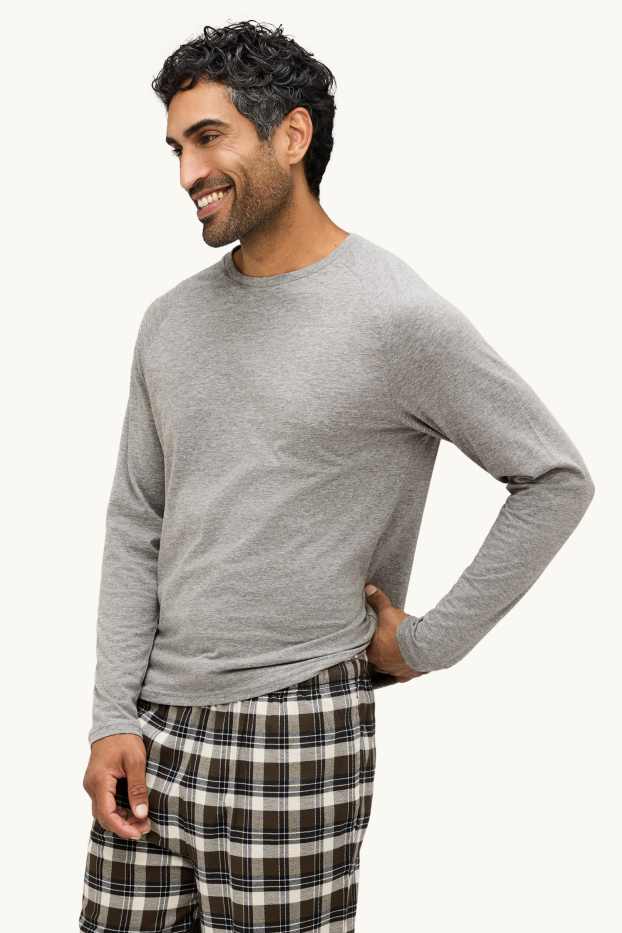 Hommes - Pyjama avec pantalon de flanelle - gris / bleu foncé