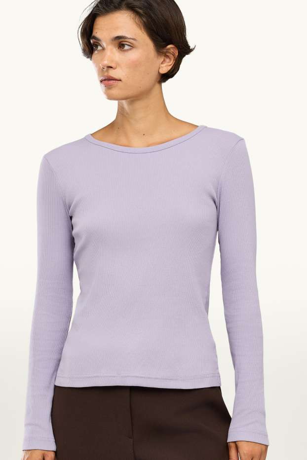 Donna - Maglia a maniche lunghe - slim fit - a coste - porpora