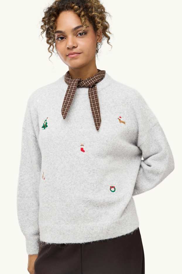 Damen - Weihnachtspullover - grau