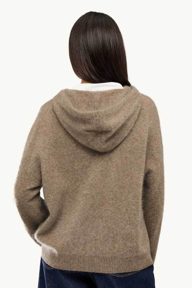 Donna - Felpa di lana con cappuccio - marrone chiaro