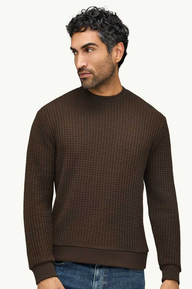 Heren - Sweatshirt - met structuur - bruin