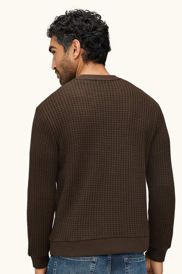 Heren - Sweatshirt - met structuur - bruin