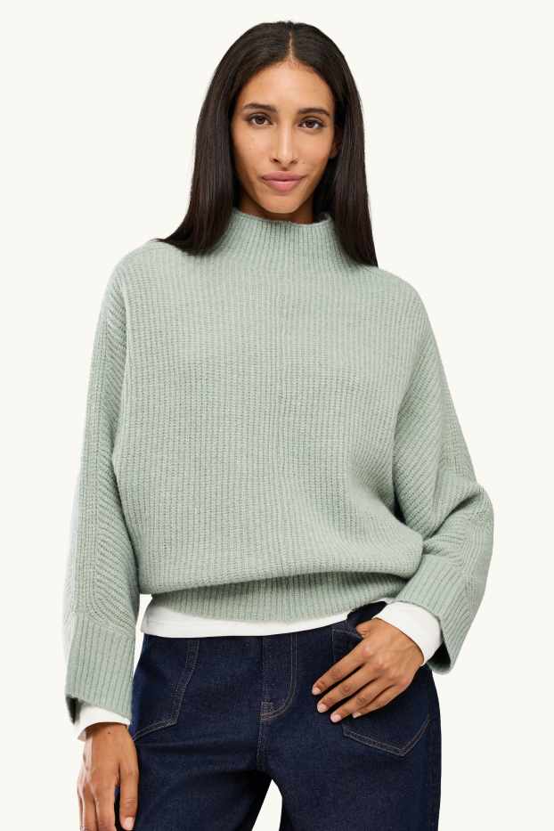 Damen - Strickpullover - gerippt - hellgrün