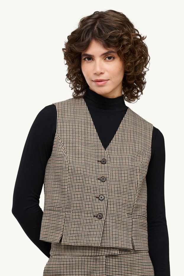 Women - Business waistcoat - regular fit - check - beige / brown