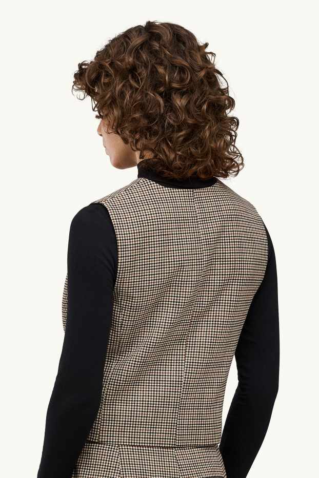 Women - Business waistcoat - regular fit - check - beige / brown