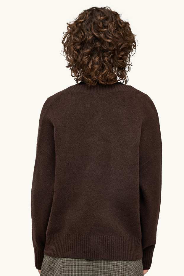 Damen - Pullover mit V-Ausschnitt - dunkelbraun