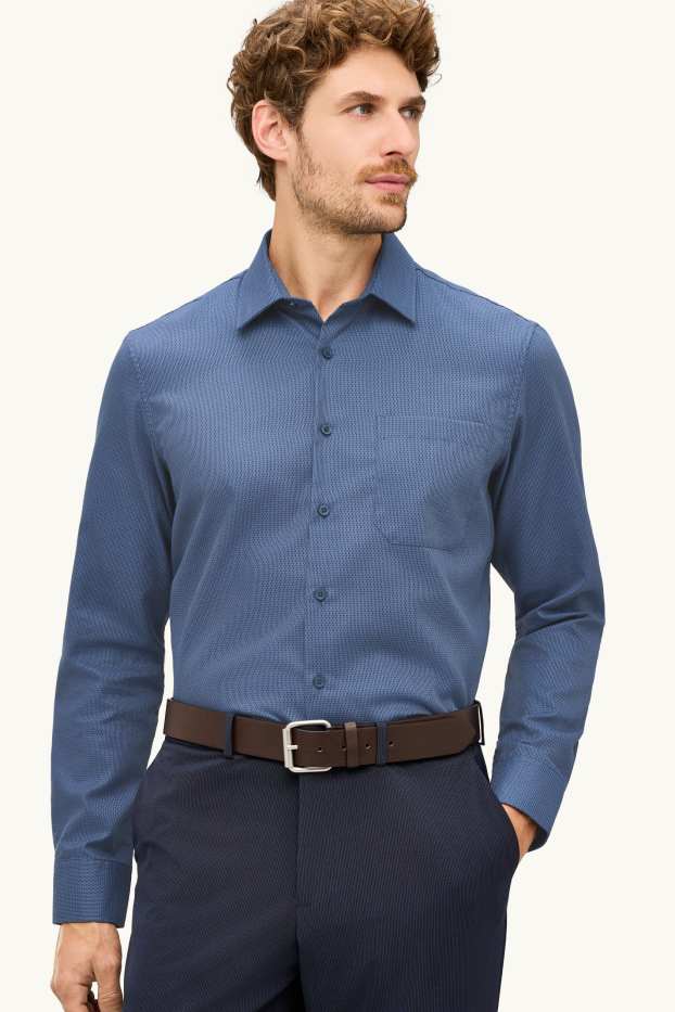 Heren - Business-overhemd - regular fit - kent - strijkvrij - met structuur - blauw