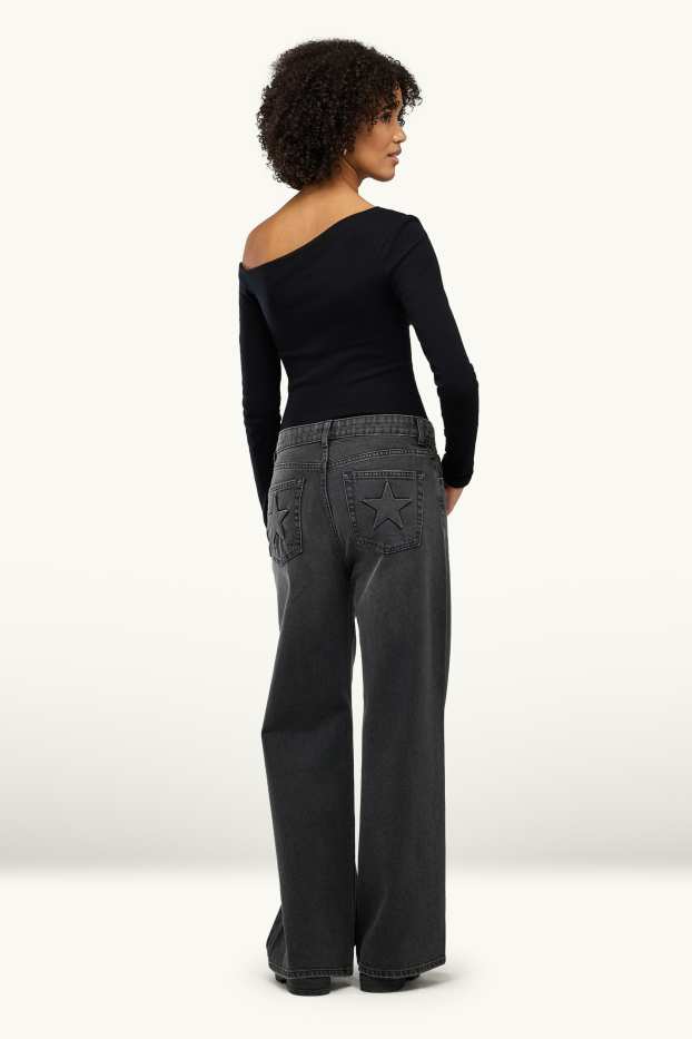Dames - Baggy jeans - mid waist - jeansdonkergrijs
