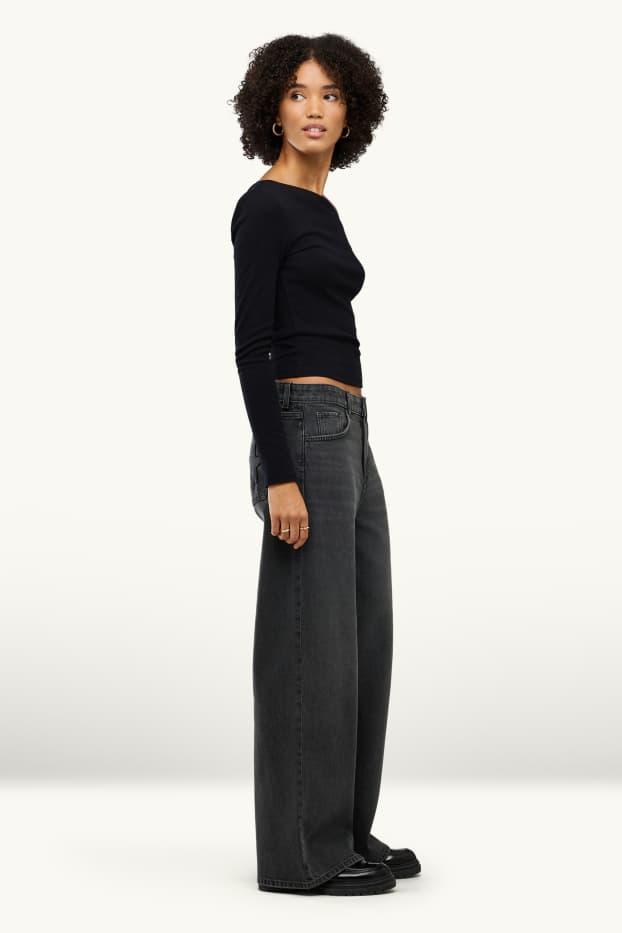 Dames - Baggy jeans - mid waist - jeansdonkergrijs