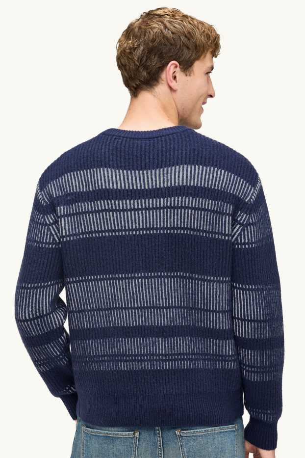 Herren - Pullover - gerippt - gestreift - blau / schwarz