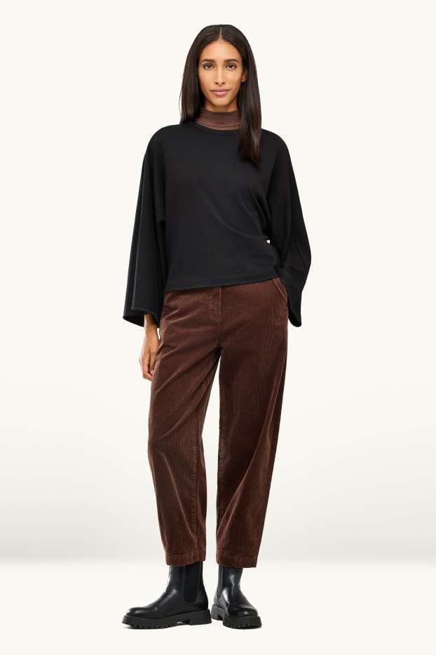 Femmes - Pantalon en velours côtelé - high waist - barrel leg - LYCRA ® - marron foncé