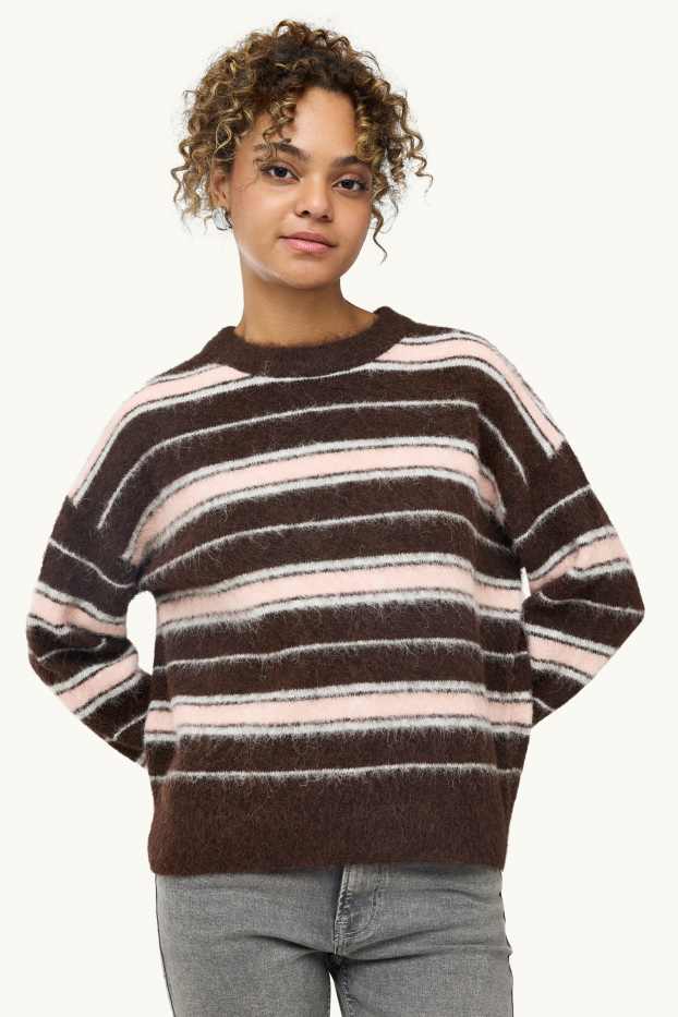 Femmes - Pull - à rayures - marron