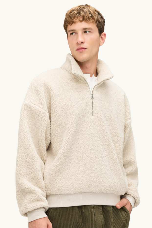 Men - Oversized teddy fur sweatshirt - cremewhite