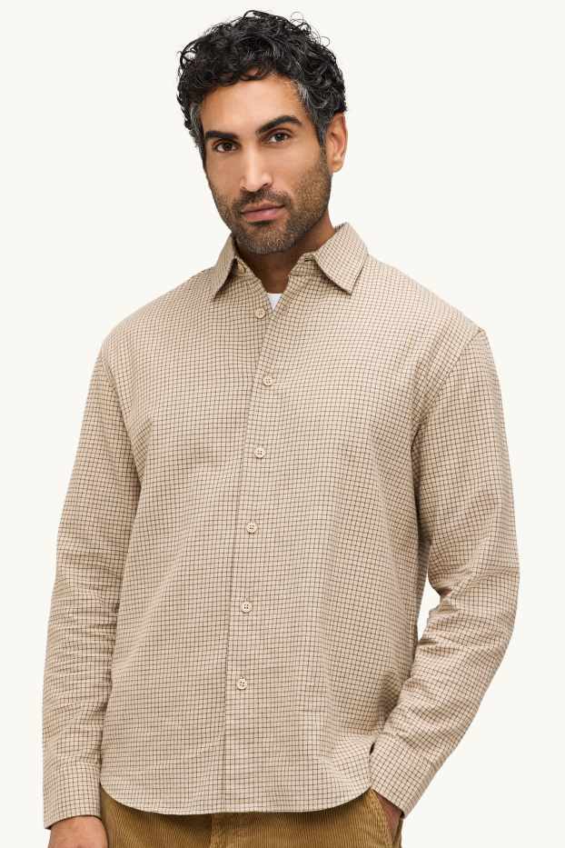 Hommes - Chemise - relaxed fit - col kent - à carreaux - beige / marron