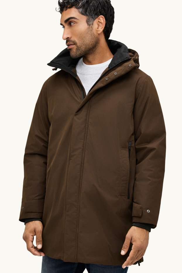 Home - Parca embuatada amb caputxa - folrada - impermeable - marró fosc
