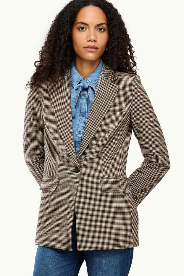 Femmes - Blazer de bureau - regular fit - à carreaux - beige / marron