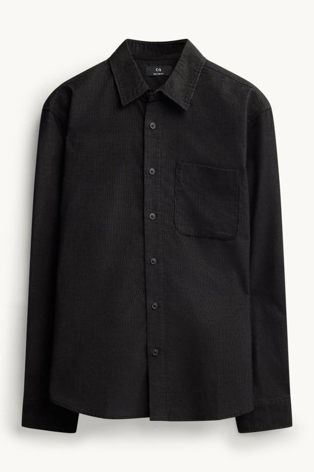 Hommes - Chemise en velours côtelé - relaxed fit - col kent - noir