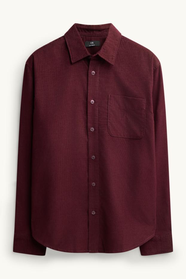 Uomo - Giacca camicia di velluto a coste - relaxed fit - collo all'italiana - bordeaux