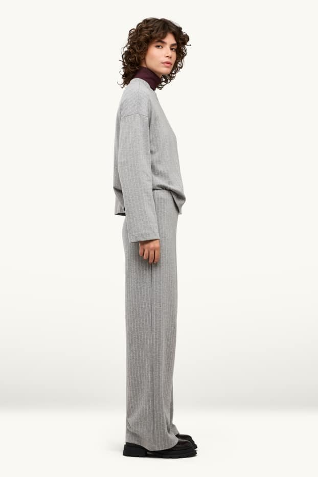 Femmes - Pantalon de jogging - fines rayures - gris chiné