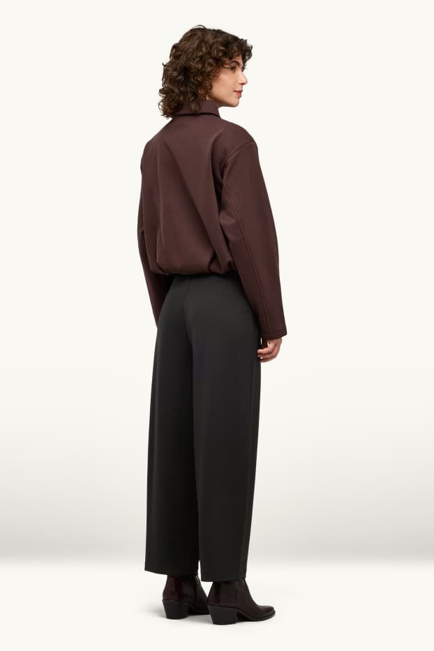 Women - Jersey trousers - mid-rise waist - barrel leg - black