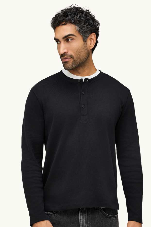 Herren - Henley-Shirt - Regular Fit - schwarz