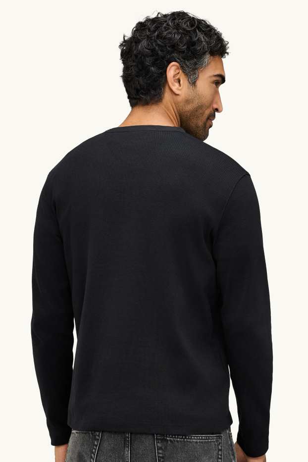 Herren - Henley-Shirt - Regular Fit - schwarz