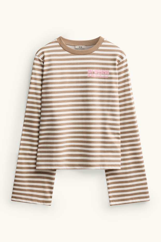 Donna - Maglia a maniche lunghe - slim fit - a righe - marrone / bianco crema