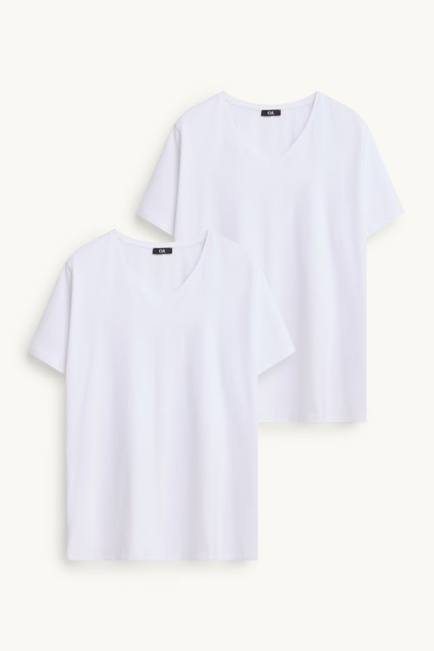 Damen - Multipack 2er - T-Shirt mit V-Ausschnitt - LYCRA® - weiß