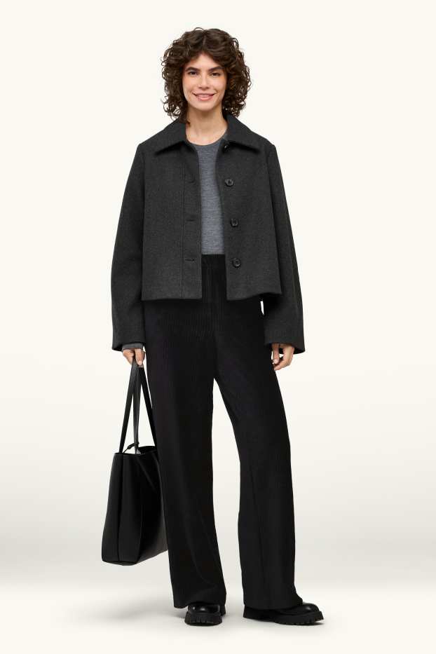Dames - Broek van corduroy - high waist - wide leg - zwart