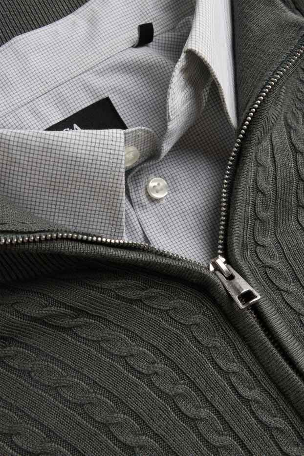 Pánské - Souprava - business košile a svetr - tmavozelená