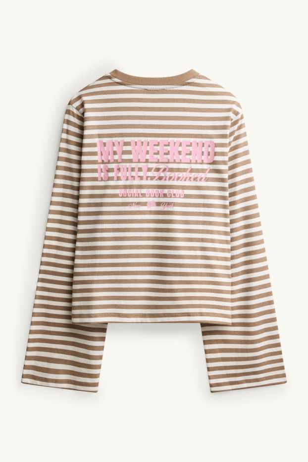 Donna - Maglia a maniche lunghe - slim fit - a righe - marrone / bianco crema