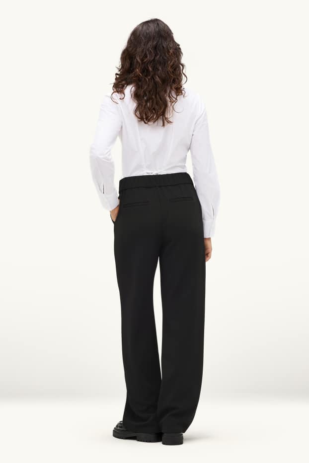 Femei - Pantaloni office - talie medie - wide leg - negru