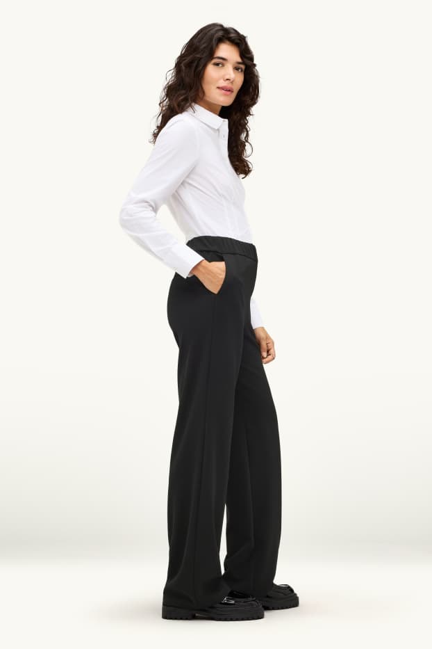 Femei - Pantaloni office - talie medie - wide leg - negru
