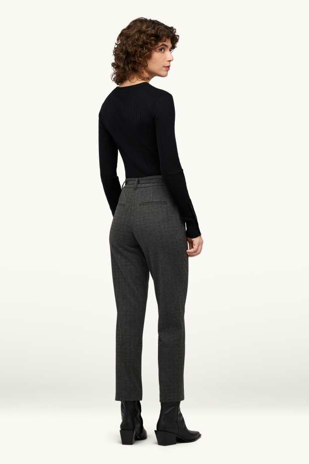 Dona - Pantalons de tela amb cinturó - mid waist - tapered fit - amb patró - gris fosc
