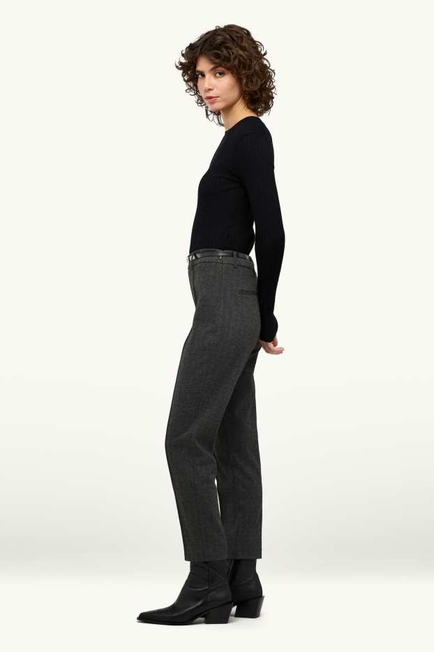 Dona - Pantalons de tela amb cinturó - mid waist - tapered fit - amb patró - gris fosc