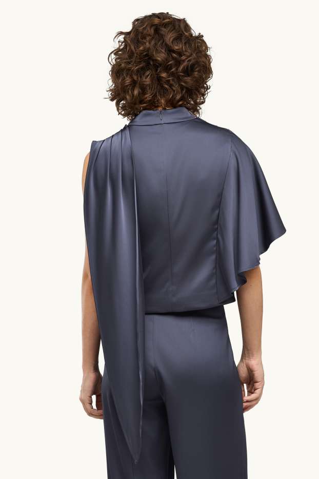 Dames - Satijnen blouse - donkerblauw