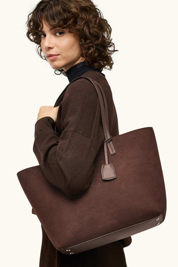 Women - Large shopper - faux suede - brown