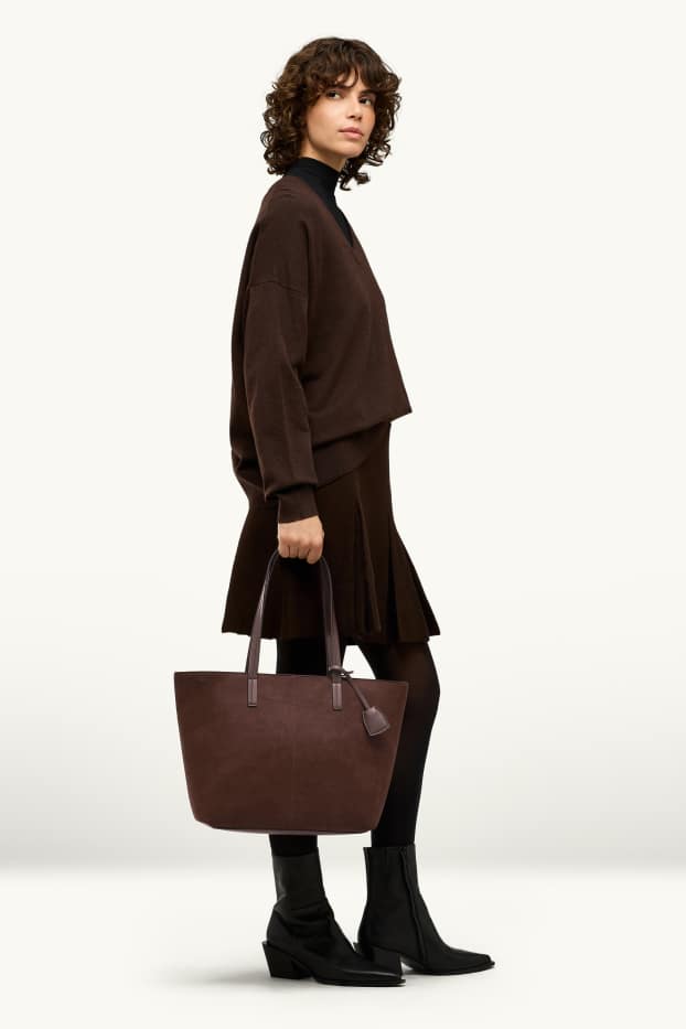 Women - Large shopper - faux suede - brown