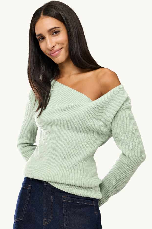 Dames - Trui - geribd - lichtgroen