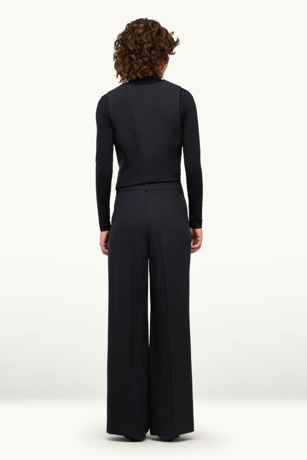 Damen - Business-Hose - High Waist - Wide Leg - schwarz
