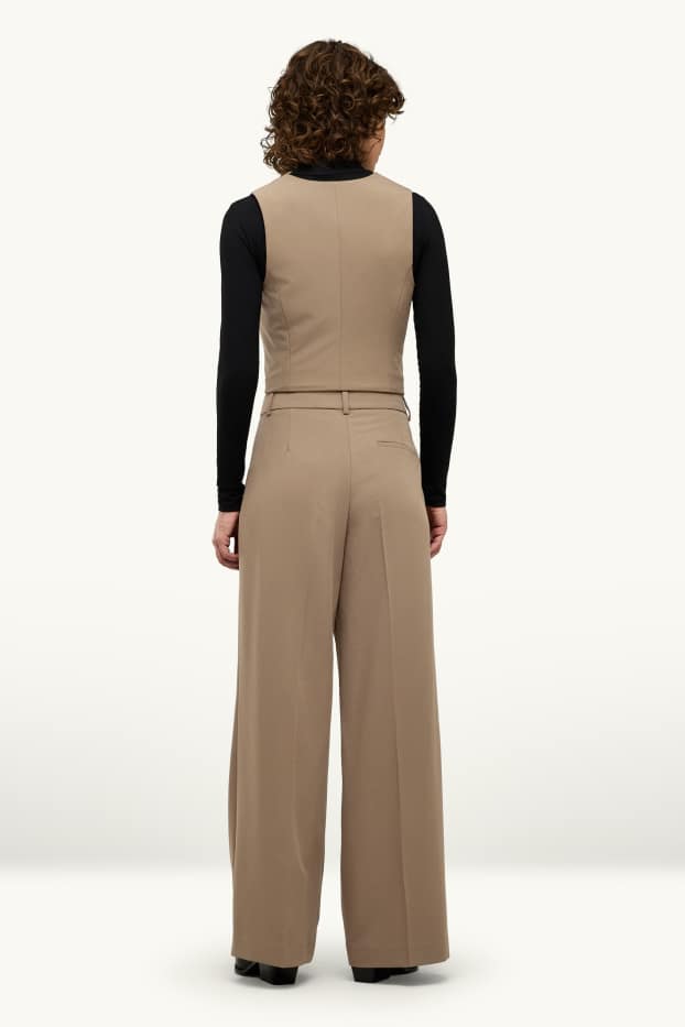 Femmes - Pantalon de bureau - high waist - wide leg - beige