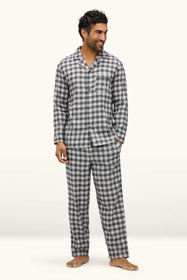 Herren - Pyjama - kariert - grau
