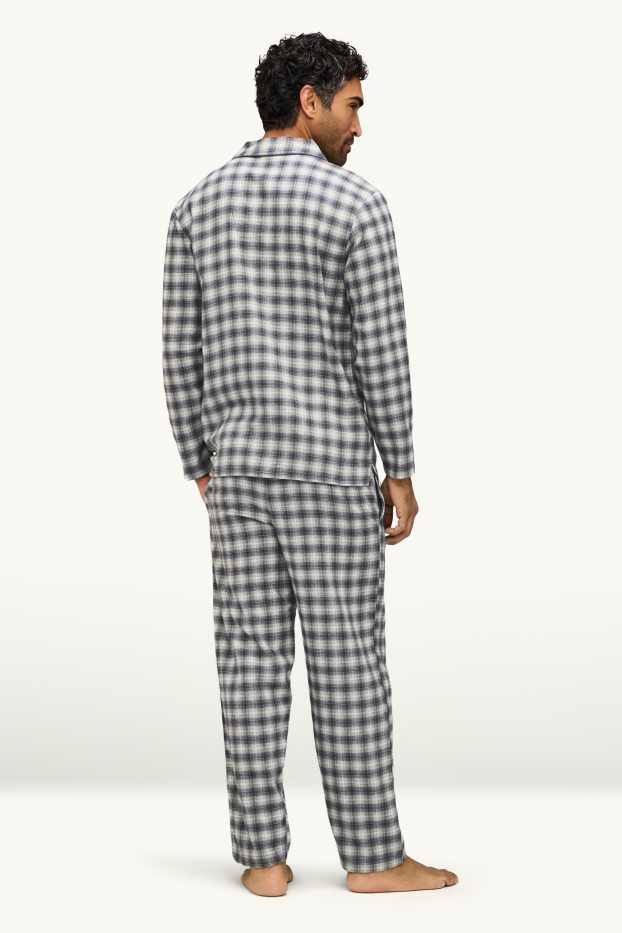 Herren - Pyjama - kariert - grau