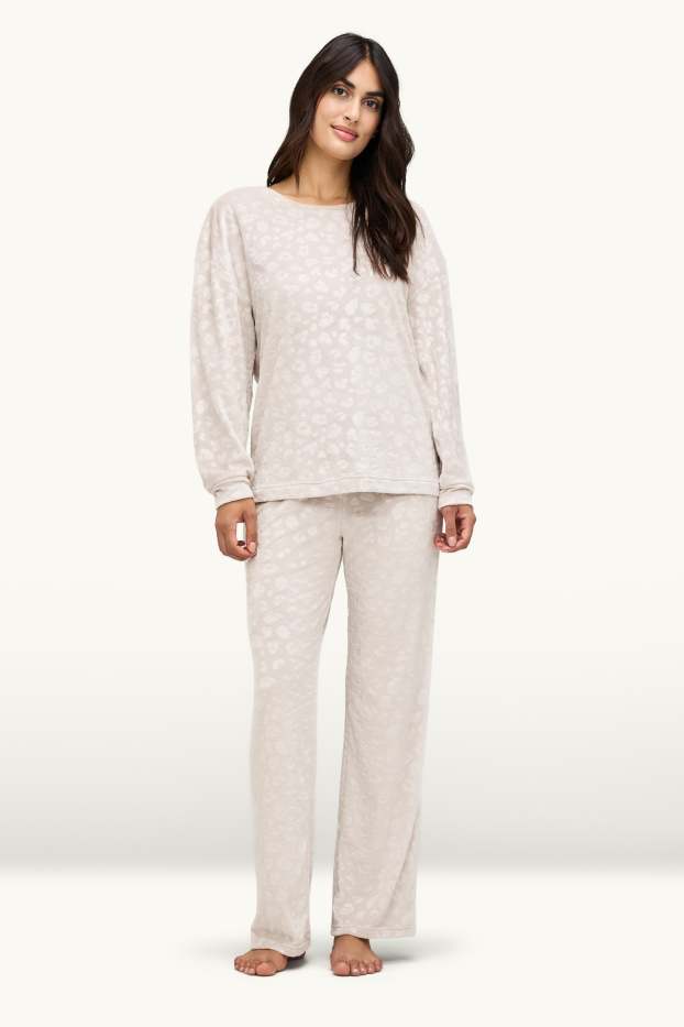Femei - Pijama de fleece - imprimeu de leopard - bej