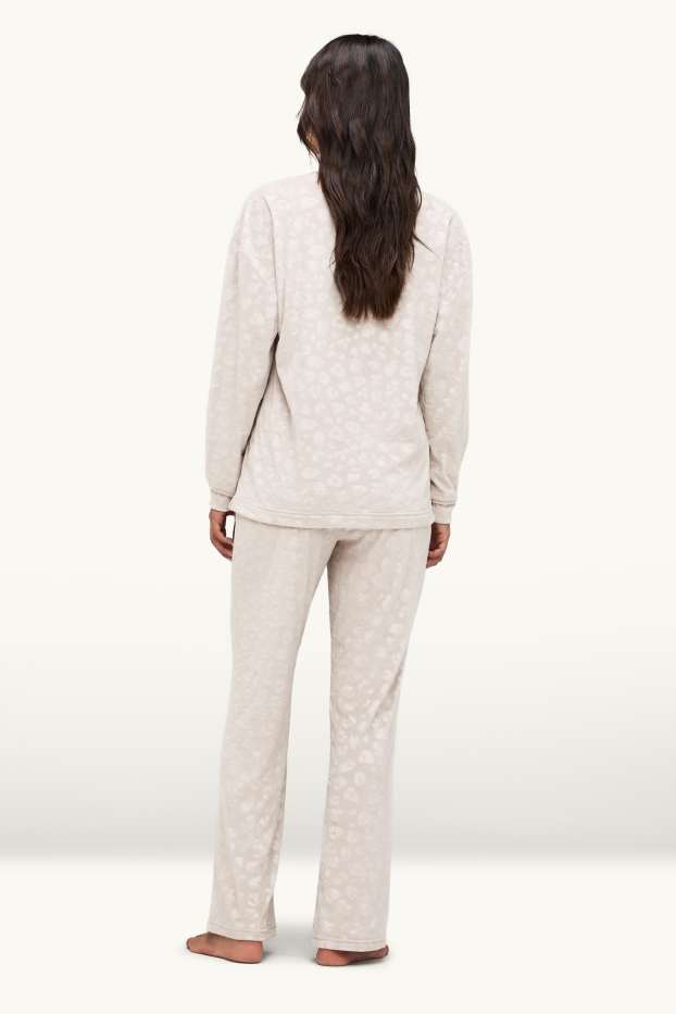 Femei - Pijama de fleece - imprimeu de leopard - bej